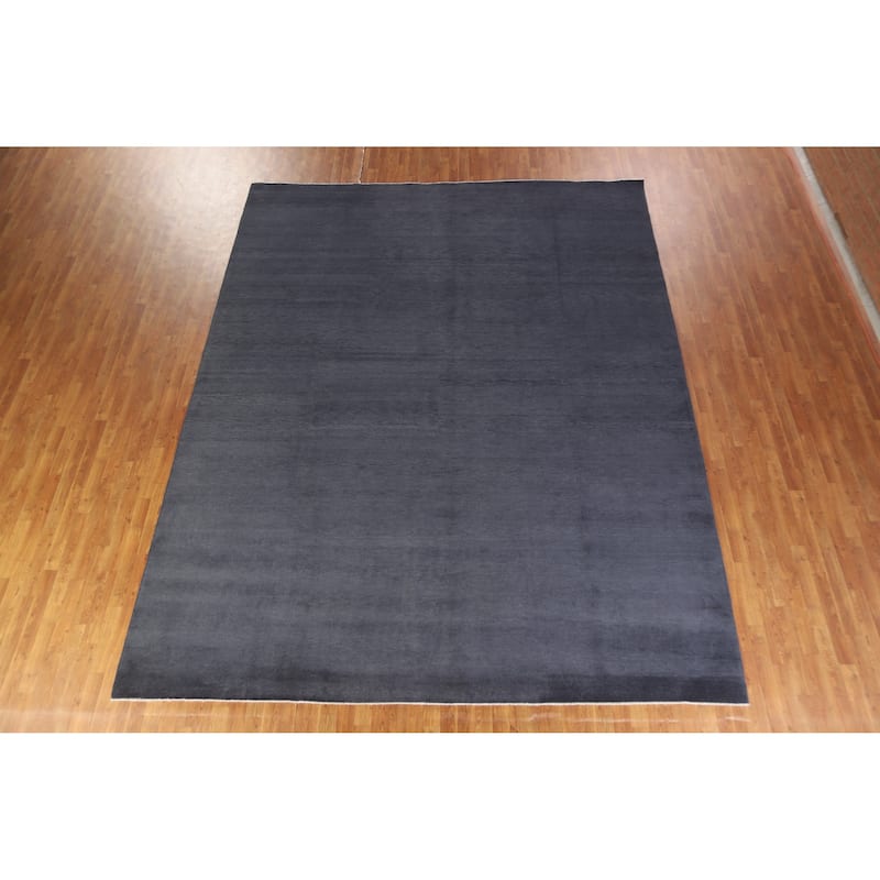 Hand Knotted Oriental 100% Wool Carpet Modern Solid Navy Blue & Blues Gabbeh Area Rug - 13' 1'' X 10' 5''