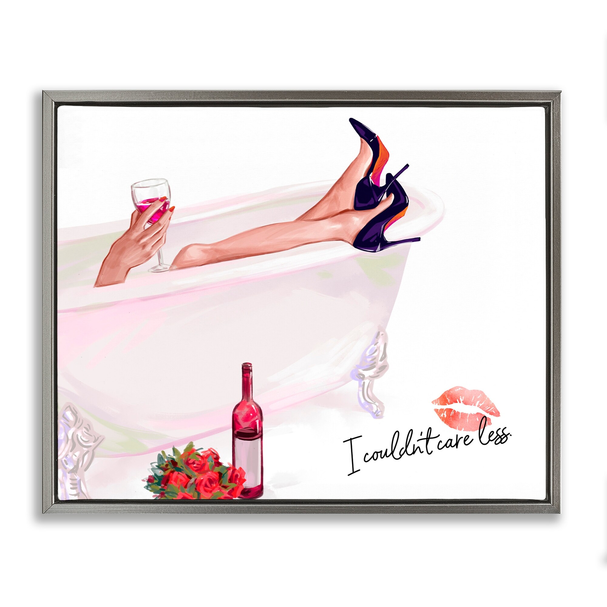Stupell Couldn't Care Less Tub Framed Floater Canvas Wall Art Design By Ziwei Li