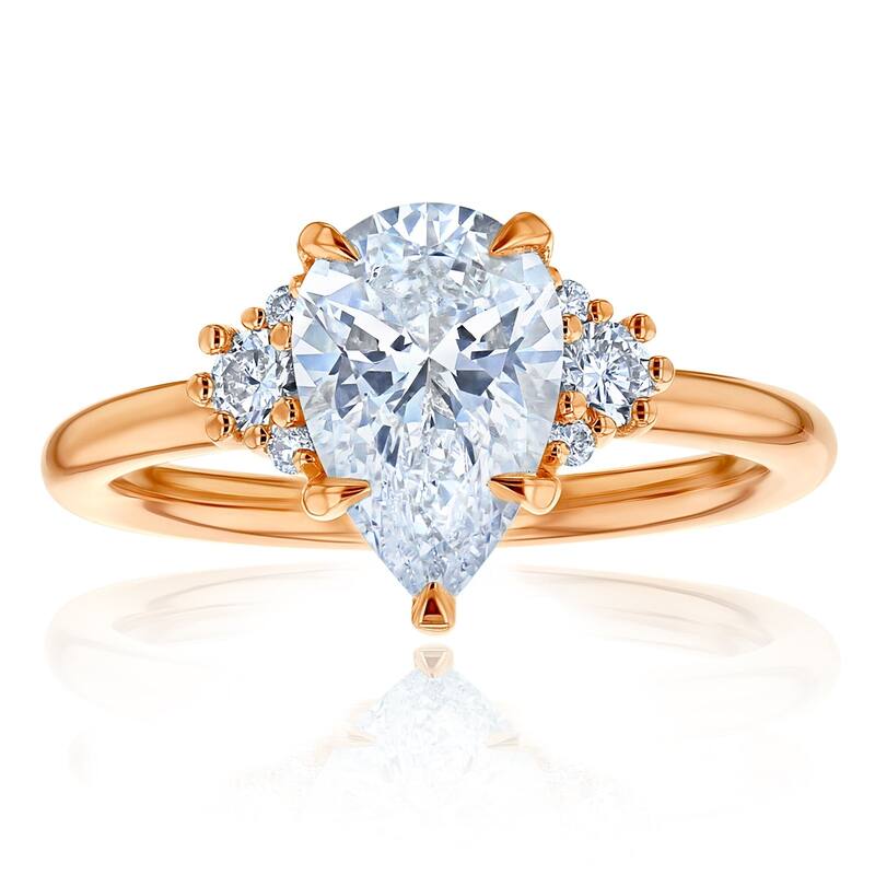 Kobelli 2.2 Carats Pear Lab Grown Diamond Certified 14k Solid Gold Plain Band Side Cluster Dulce Ring - Rose - 4