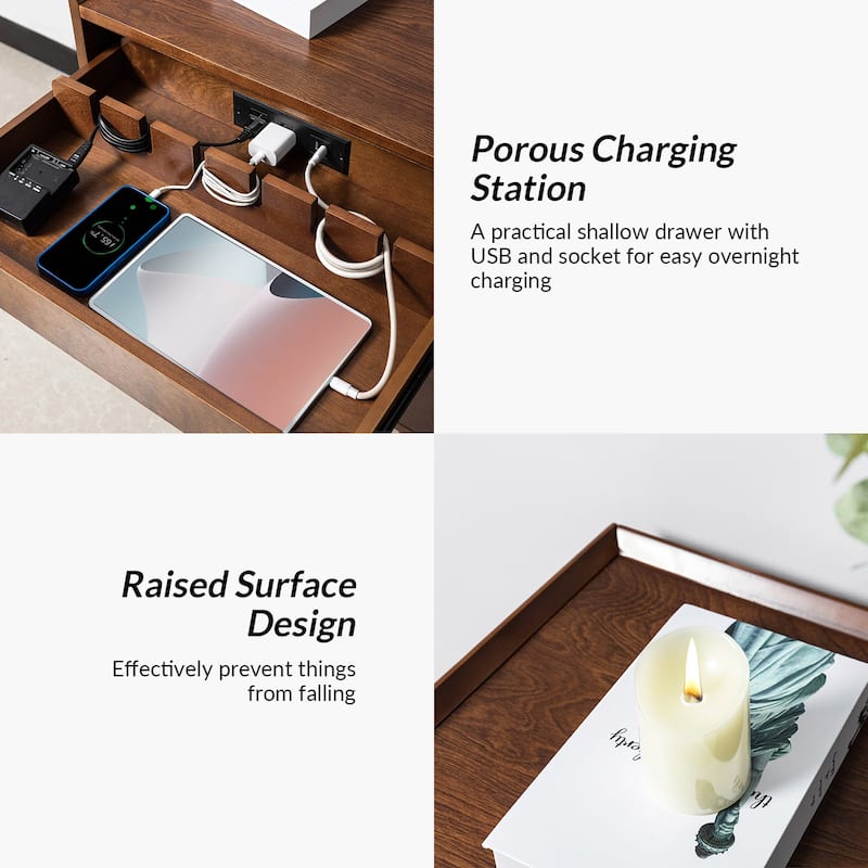 Lisa Mid-Century Modern 3-Drawer Nightstand with Charging Station by HULALA HOME