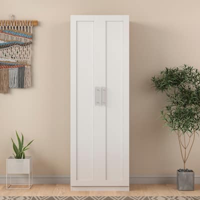 High Wardrobe Storage Cabinet with 2 Doors and 3 Partitions, Kitchen Cabinet / Pantry Cabinets Storage Unit