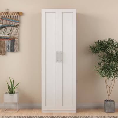 High Wardrobe and Kitchen Cabinet with 2 Doors and 3 Partitions to Separate 4 Storage Spaces, Storage for Kitchen, Laundry