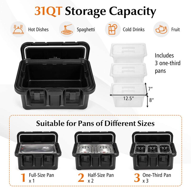 Costway 1/2/3/4 PCS Insulated Food Pan Container 31 QT Stackable Hot