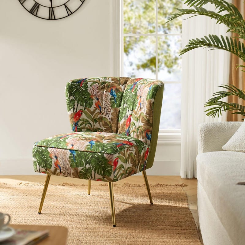 Amata Bold Patterned Tufted Side Chair with Goldtone Legs