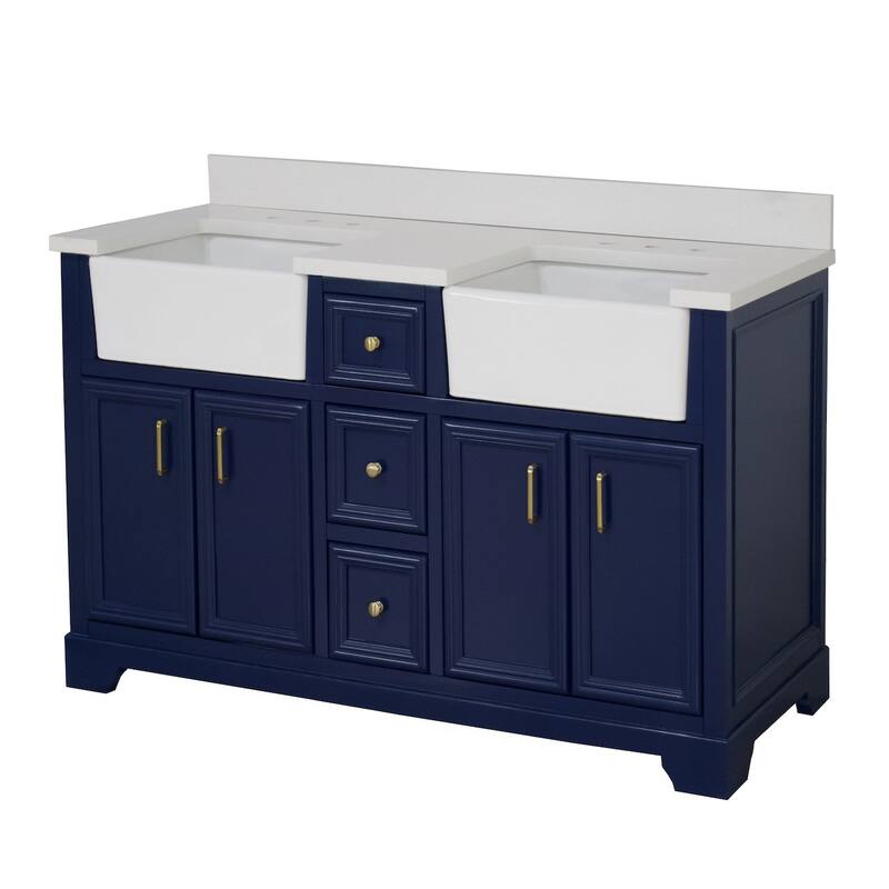 KitchenBathCollection Zelda 60" Double Farmhouse Vanity with Quartz Top