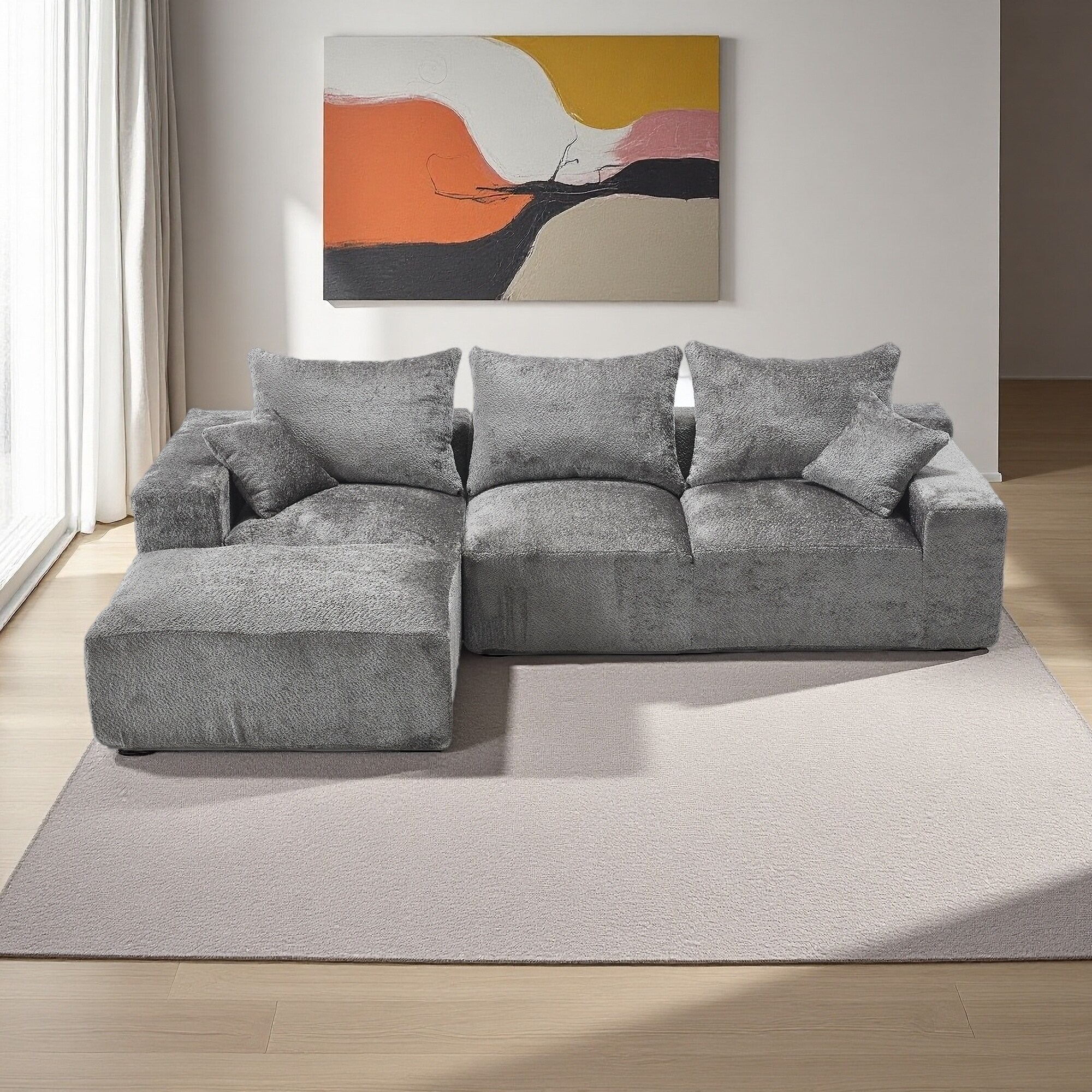 108.27" Chenille L-Shaped 3-Seater Modular Sectional Sofa with Deep Seating and Removable Pillows