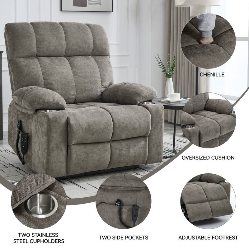 Roomfitters Dual Motor Power Lift Recliner Chair with Heat Massage Oversized Infinite Position Sofa with Cup Holders