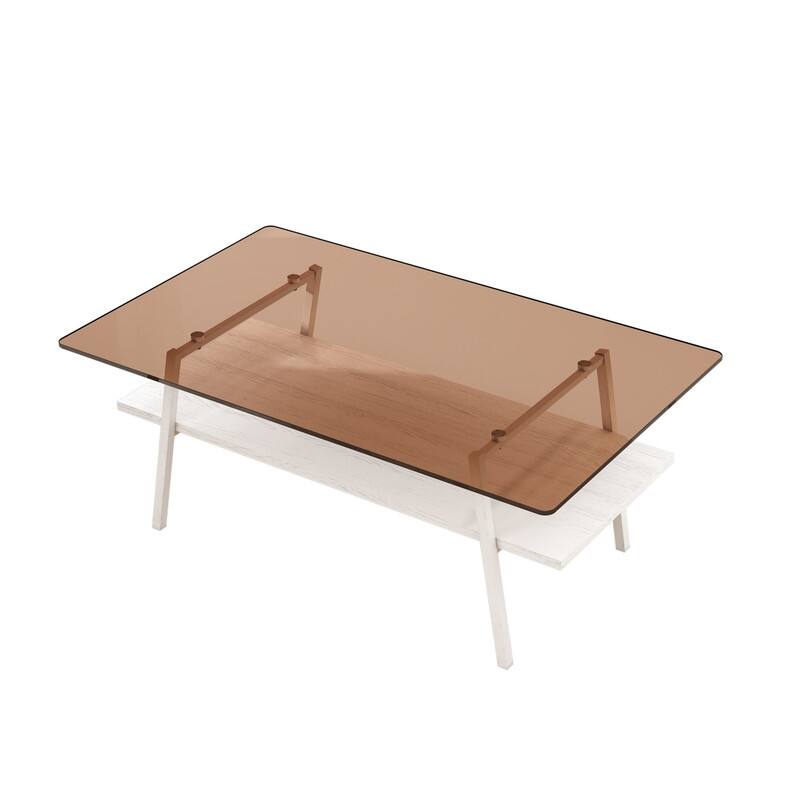 Rectangle Tempered Glass Coffee Table with Metal Legs
