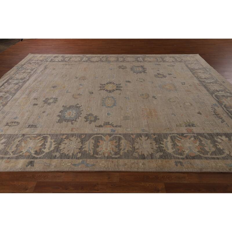 Beige Vegetable Dye Oushak Turkish Area Rug Hand-Knotted Wool Carpet - 9'4"x 11'10"