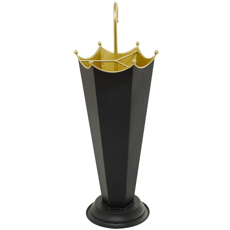 Black Metal Abstract Umbrella Stand with Gold Handle - 10"W, 27"H