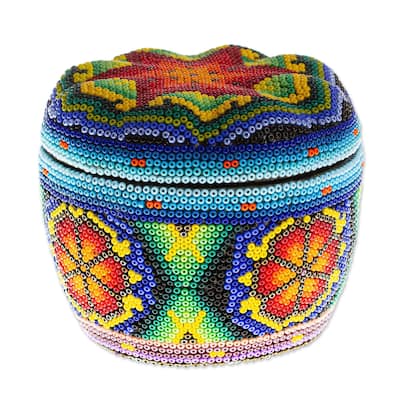 Novica Handmade Huichol Treasure Huichol Beaded Papier Mache Decorative Box