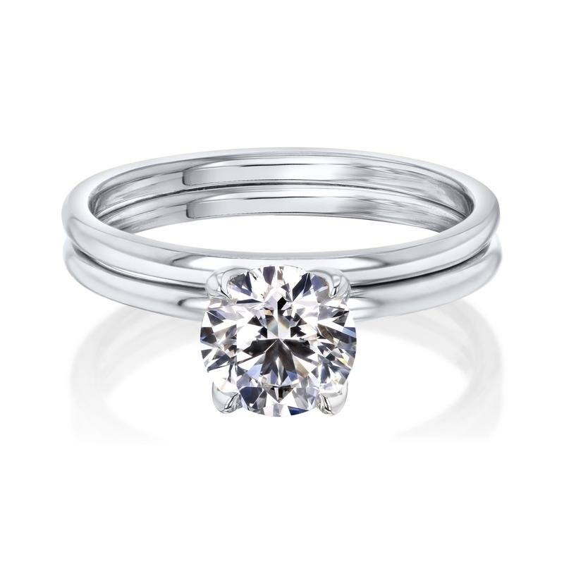 Annello by Kobelli 14k Gold 1ct Round Certified Lab Grown Diamond Floating Tulip Solitaire Bridal Set (IJ/SI) - White - 9.5