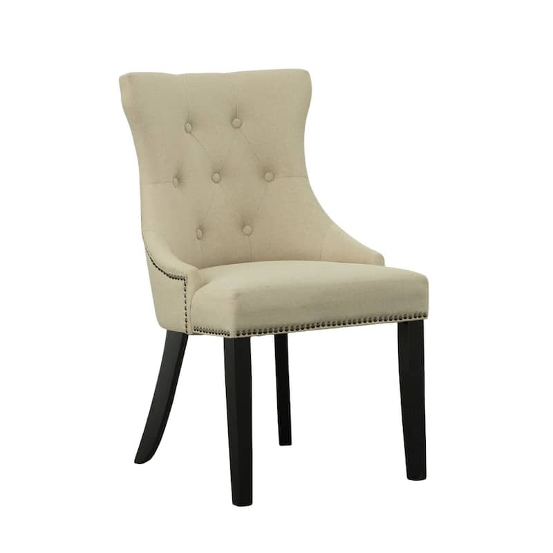 Armless Upholstered Tufted Back Dining Chair - 35" - Cream - Set of 2