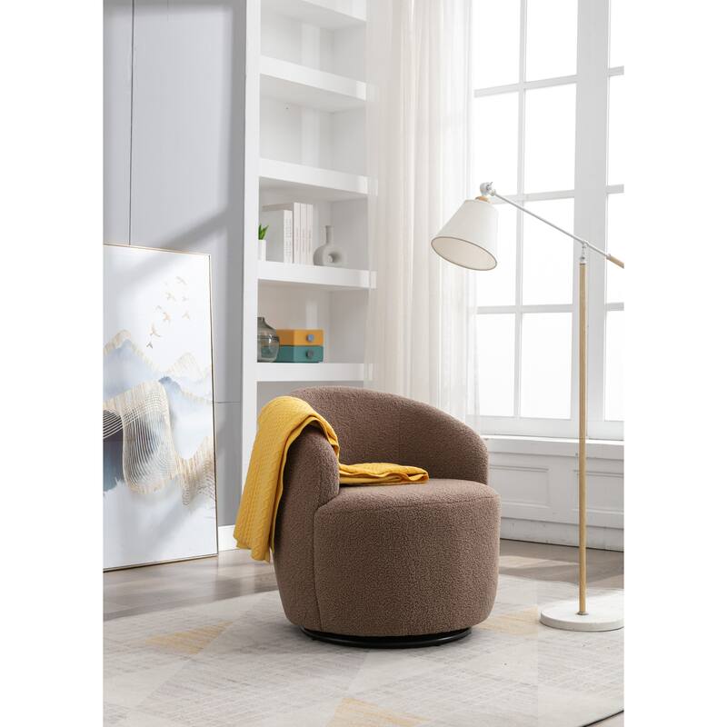 Teddy Fabric Swivel Barrel Chair with 360° Rotation & Metal Base