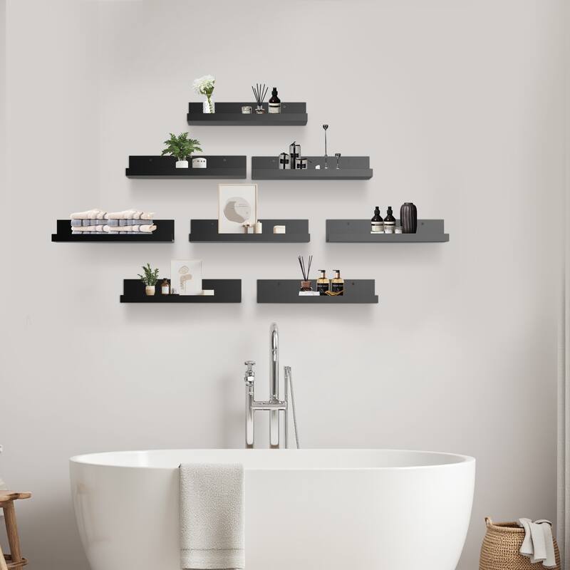 Homy Casa U-Shaped Wall-Mounted Floating Shelf Set of 8, Black & BR