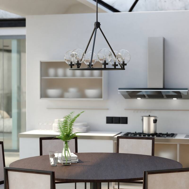 Lander Matte Black Transitional Chandelier Light with Clear Glass Globes