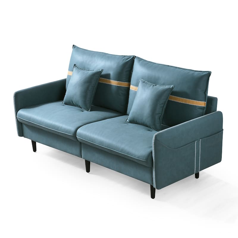 3-Seat Sofa Couch, Mid-Century Tufted Love Seat With 2 Pillows for Living Room