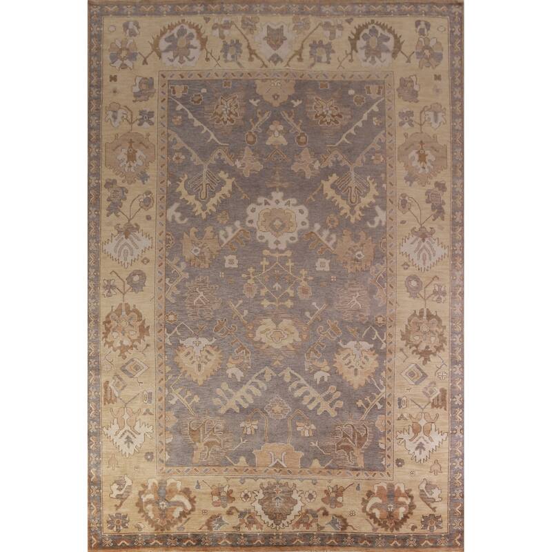 Oushak Indian Large Rug Handmade Oriental Grey Wool Carpet - 9'8" x 13'7"