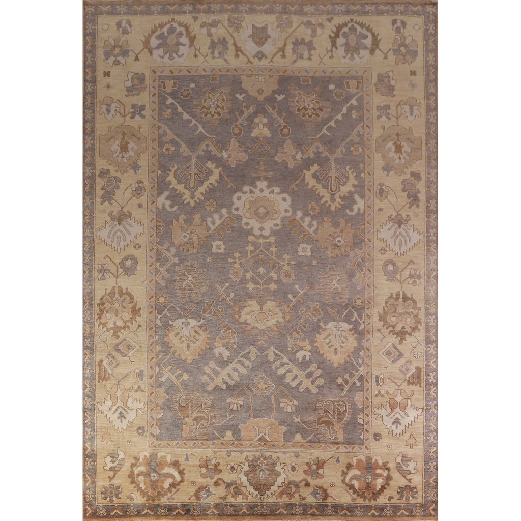 Oushak Indian Large Rug Handmade Oriental Grey Wool Carpet - 9'8" x 13'7"