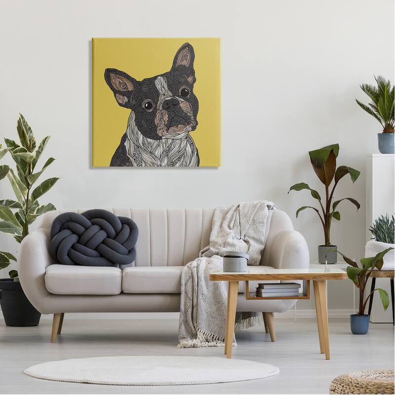 Stupell French Bulldog Detailed Geometric Fractal Shapes Botanicals Canvas Wall Art, Design by Valentina Harper