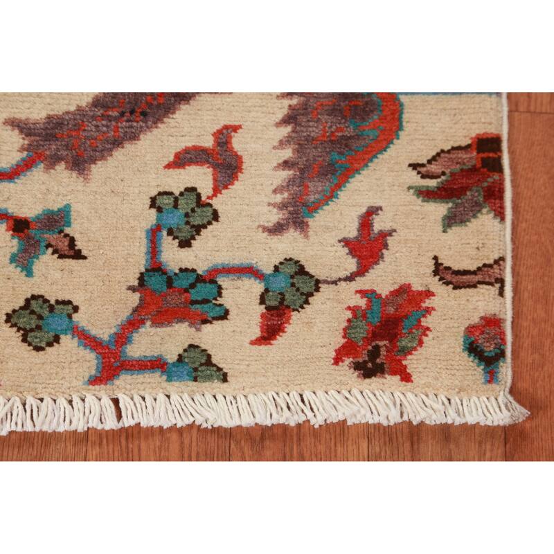 Traditional Kazak Oriental Foyer Rug Hand-Knotted Beige Wool Carpet - 2'0"x 3'0"