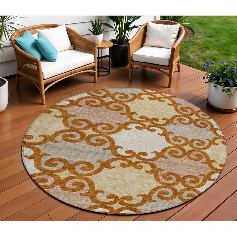HomeRoots Trellis Transitional Rectangle Outdoor Rug - 8' Round