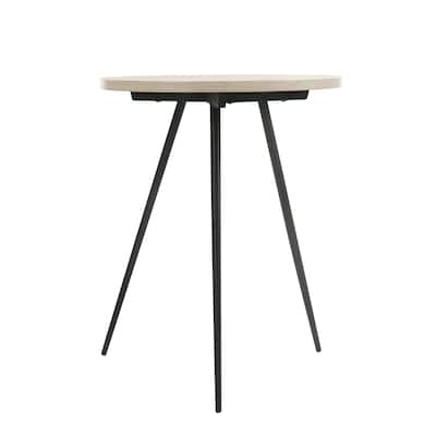Round Side Table with Metal Base in Oak White and Black