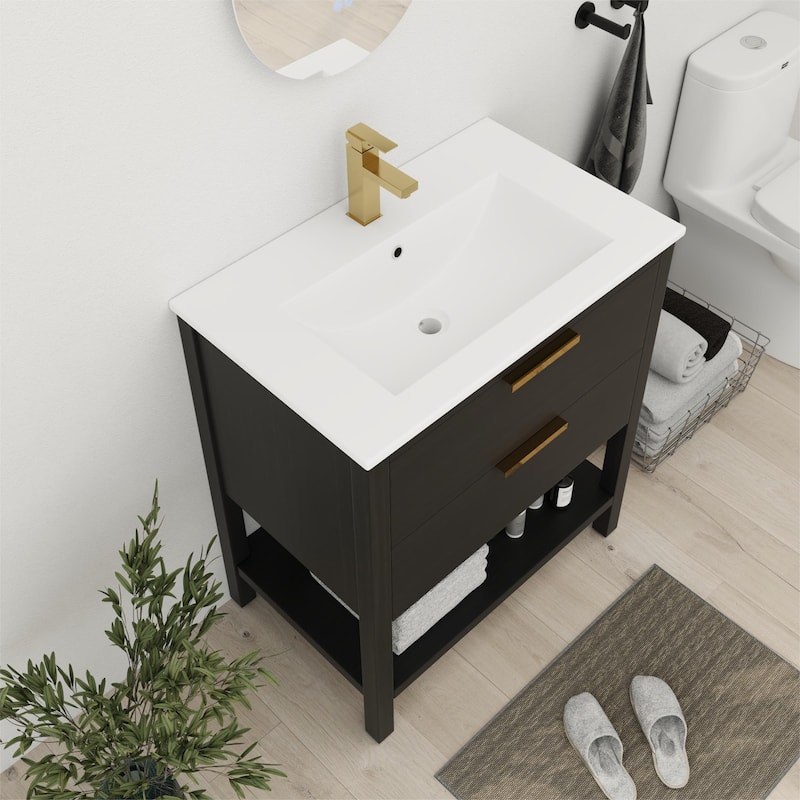 Bathroom Vanity With Sink In 30 Inch, Freestanding Bathroom Vanity With 2 Soft Close Drawers
