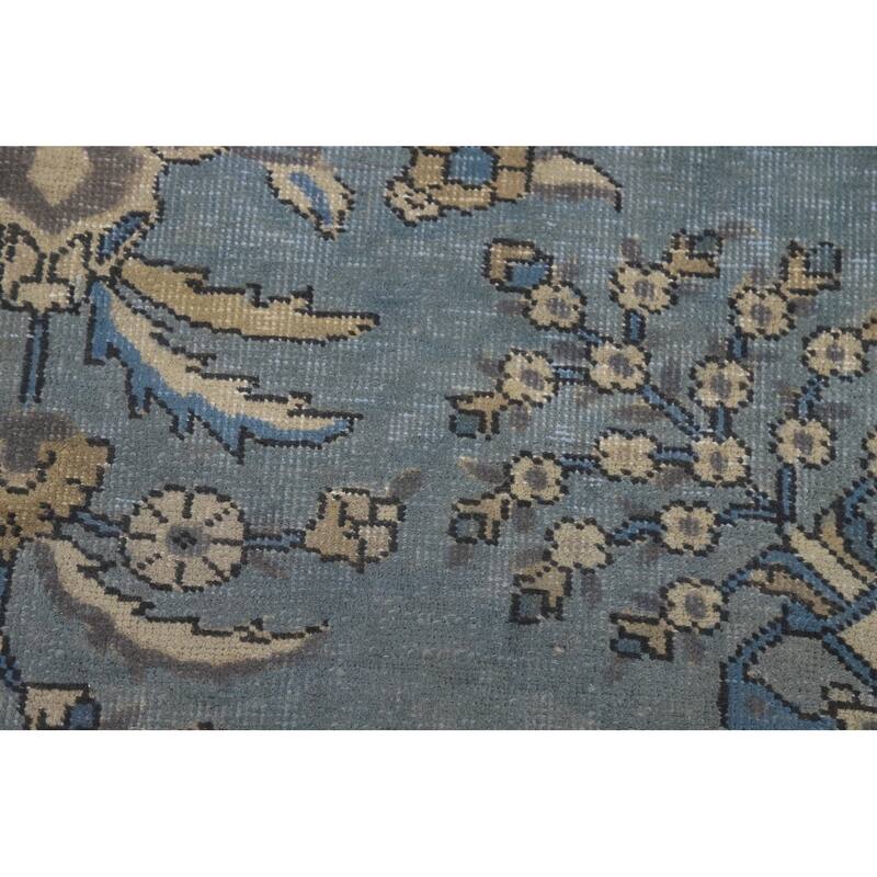 Geometric Blue Tabriz Persian Rug Traditional Hand-Knotted Wool Carpet - 6'7"x 9'9"