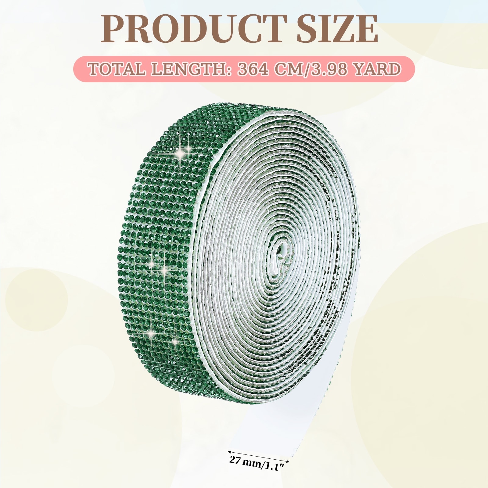 Self Adhesive Rhinestone Ribbon, Bling Diamond Crystal Strips Stickers for DIY Arts Party Car Phone Decoration - 1.1 Inch