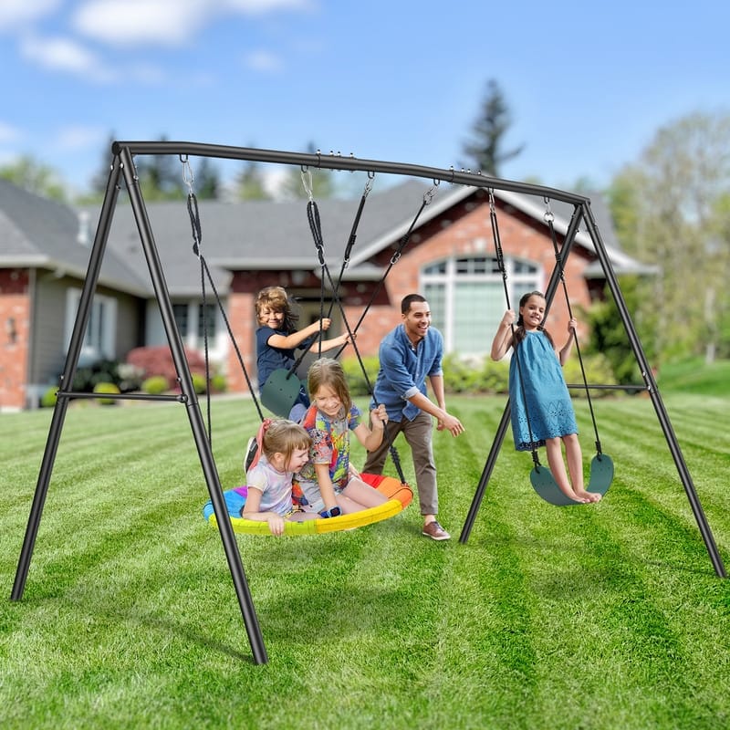 Hapfan 500lb Heavy Duty Metal Swing Sets for Backyard with 3 Swings