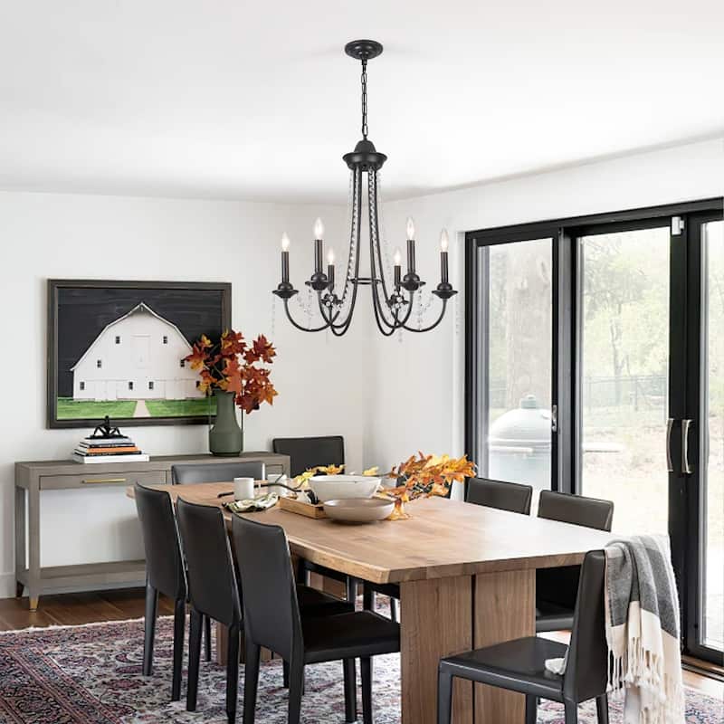 6-Light Candlestick Hanging Crystal Linear Chandelier Lighting for Kitchen Island