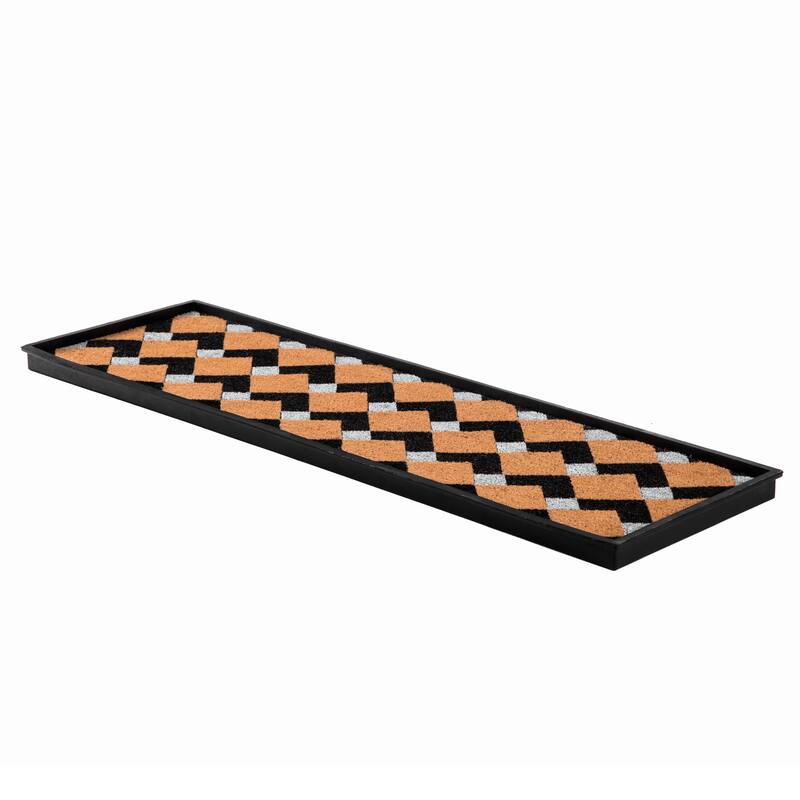 Jani Natural & Recycled Rubber Boot Tray with Tan & Black Chevron Coir Insert - Large