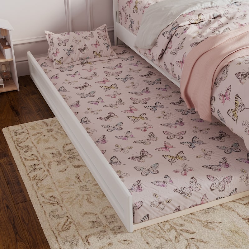 Felicity Twin Platform Bed with Panel Footboard & Twin Trundle in White