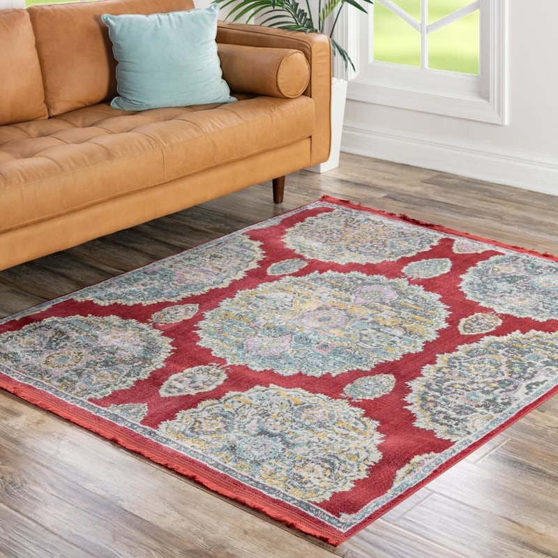 Transitional Laka Collection Area Rug - Red - 5'5" Square