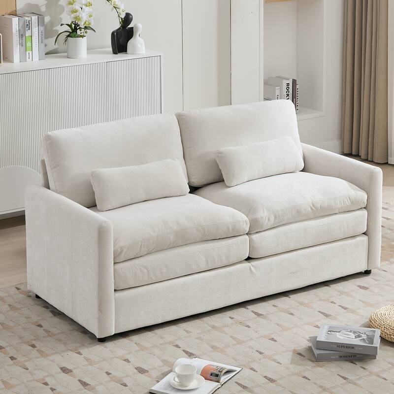 2 Seat Couch Loveseat Sofa with Double-Layered Cushion, Modern Sofa Ergonomic Loveseat Sofa with Lumbar Pillow