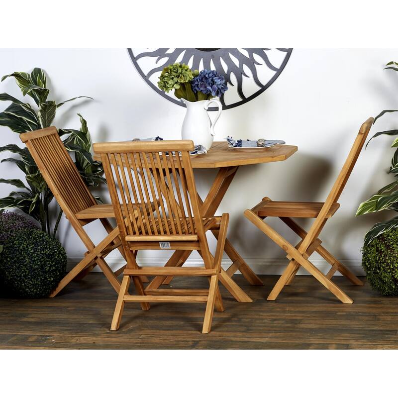 Teak Wood Folding 4 Chair Outdoor Dining Set - Set of 5 Brown - Roche River Decor - 42"W x 42"L x 30"H
