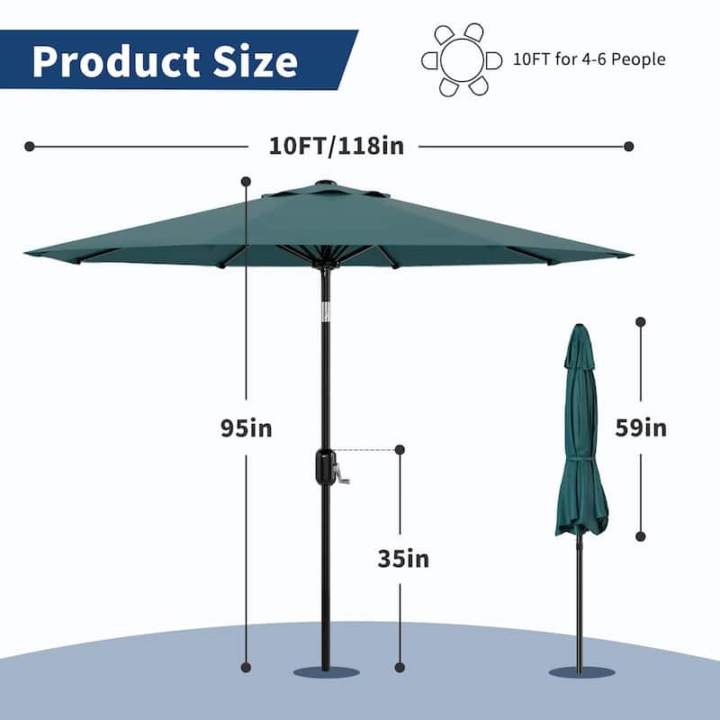 Coromose 10ft Patio Umbrella, Crank Lift & Push Button Tilt, for Yard, Deck, Pool