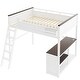 preview thumbnail 7 of 11, Queen Size Loft Bed with Bulit-in Desk and a Storage Box, Wooden Loft Bedframe with Open Shelf and USB Charging Station