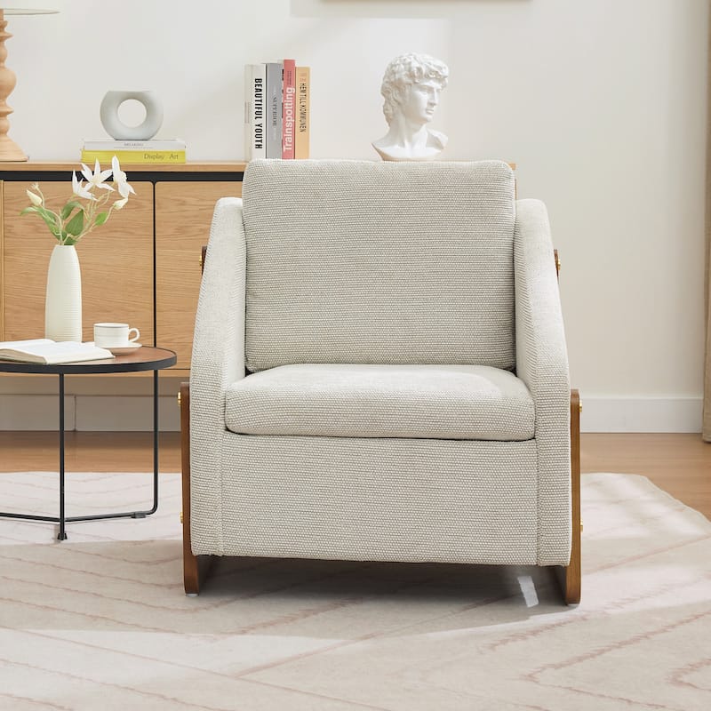 Modern Upholstered Armchair with Wooden Side Frame , Accent Leisure Chair with Cushioned Seat and Backrest