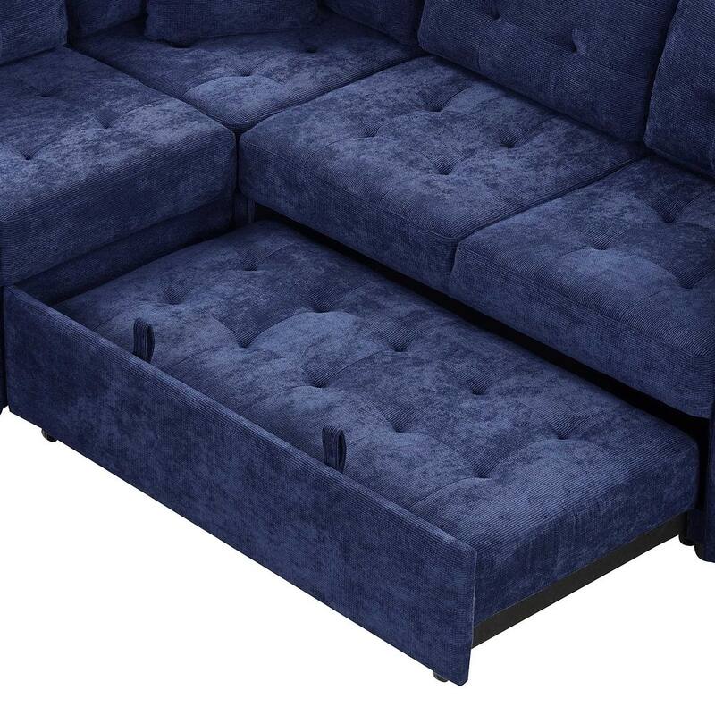 Modular Velvet Pull-out Sleeper Sofa, Living Room Spacious Space L Shaped Corner Sectional Sofa