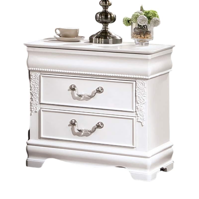 1pc Nightstand Solid wood Nickel Hanging Pulls 2-Drawers