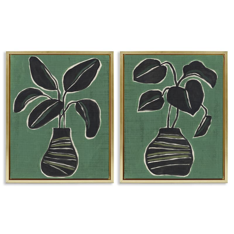 Stupell Green Toned House Plants Framed Floater Canvas Wall Art Design By June Erica Vess (Set of 2) - 17 x 21 - Gold