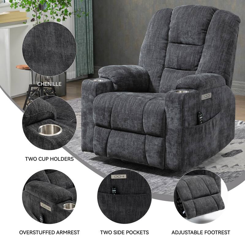 Large Power Lift Recliner Chair for Elderly, Lazy Lving Room Single Massage Sofa with Heat, Tufted Back, USB and Type C Ports