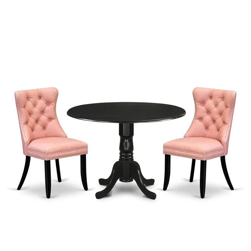 East West Furniture Kitchen Table Set Includes a Round Dining Table and Upholstered Chairs, Black (Pieces Options)