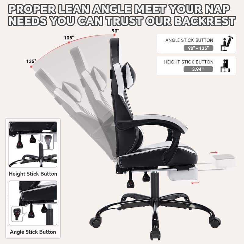 Gaming Chair with Footrest, High Back Gaming Chairs Ergonomic Chair with Adjustable Headrest Lumbar Support Video Gaming Chair