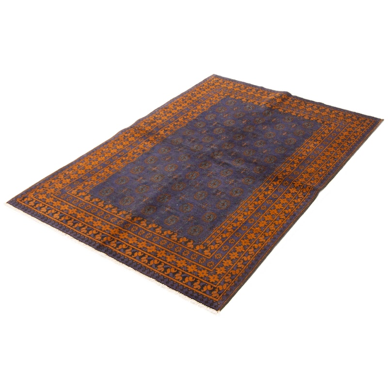 ECARPETGALLERY Hand-knotted Uzbek Kargahi Navy Wool Rug - 5'5 x 8'0