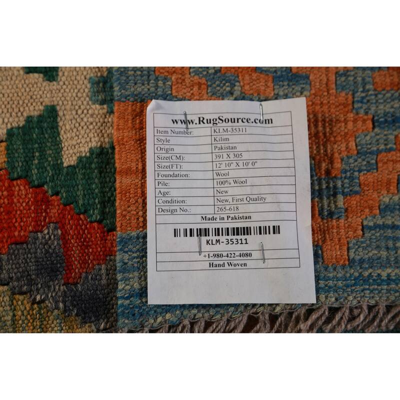 Reversible Kilim Oriental Rug Hand-Woven Tribal Reversible Wool Carpet - 10'0"x 12'10"