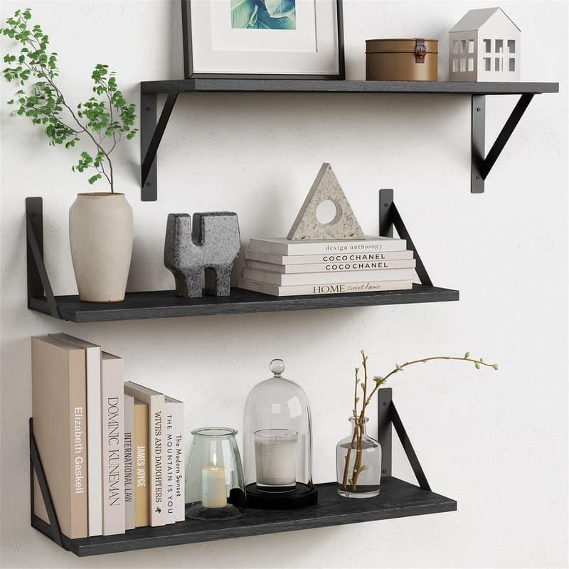 Floating Shelves 24 inches Long Set of 3 - 8"D x 24"W x 6.3"H - Black