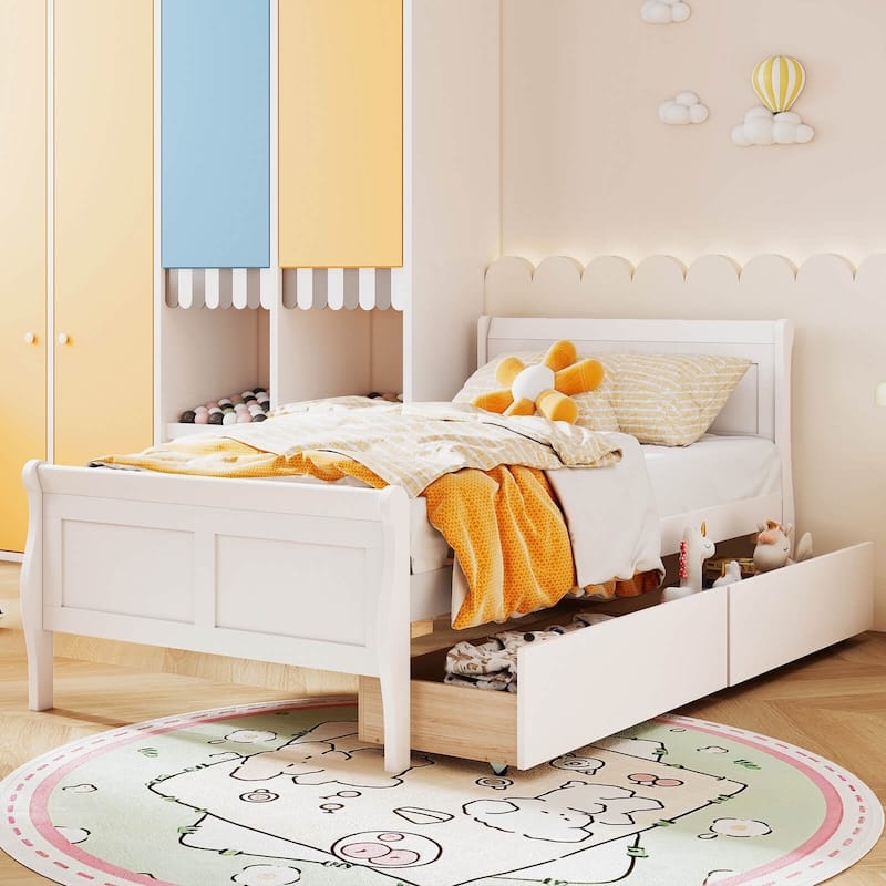 Costway Twin Size Bed Frame with 2 Storage Drawers Wood Platform Bed
